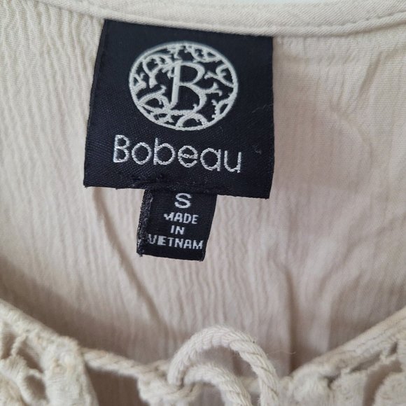 Bobeau Top Woens S Boho Lace 3/4 Bell Sleeve Peasant Blouse Beige Rayon Gauze - Picture 4 of 10